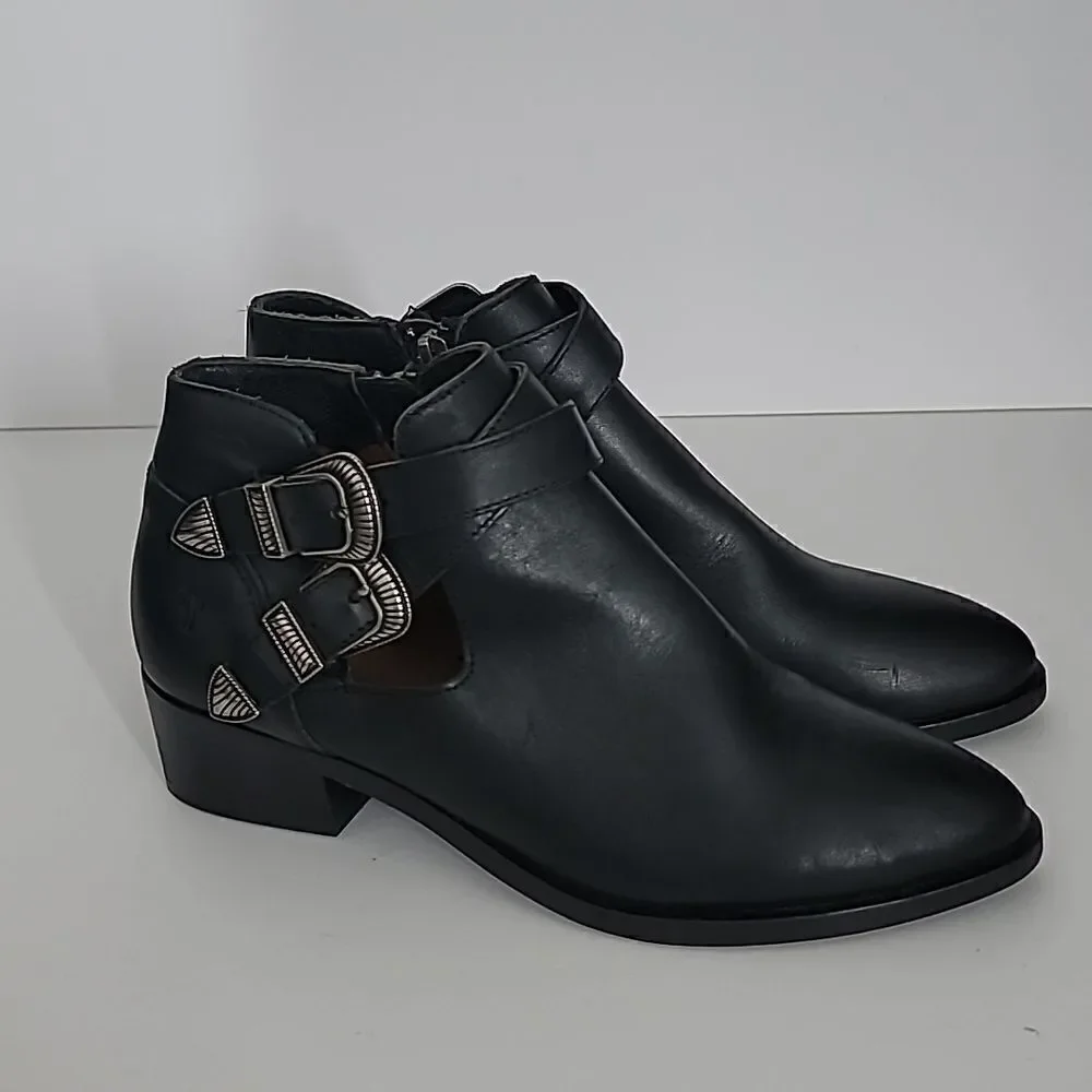 Frye Ray Western Shootie Ankle Boots Black Leather Festival Size 6
